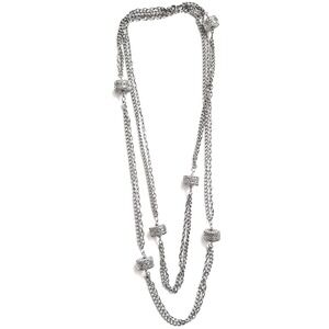 Vintage Silver Necklace 30" Multi Strand Drum Bead‎ Scrolled Silvertone Chain